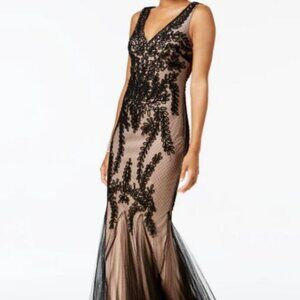 BETSY & ADAM Womens Black V Neck Full-Length Evening Mermaid Dress size 8